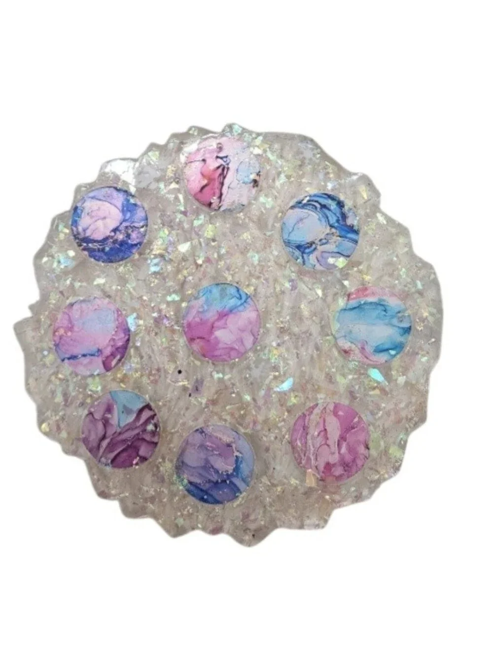 Handmade Resin Paperweight & Drink Coaster Set Blue Gold Pink Purple Fluid Art
